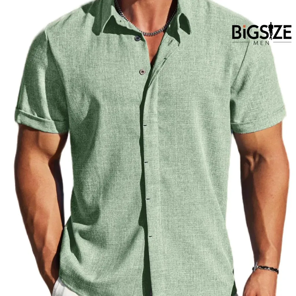 LETSEE Men’s Linen Shirts Short Sleeve (Light Green)