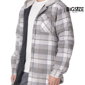 Quilted Flannel Shirt Jacket with Long Sleeve Hood