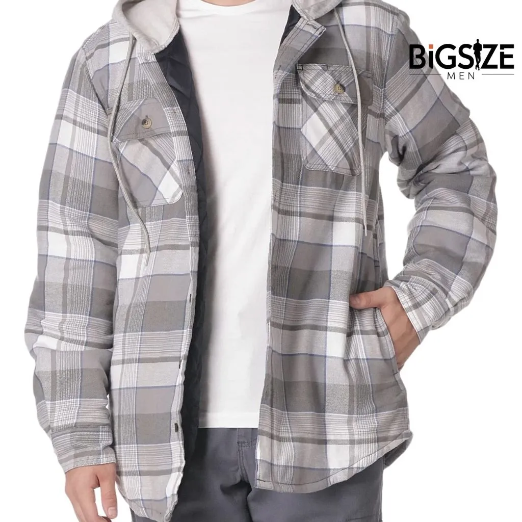 Quilted Flannel Shirt Jacket with Long Sleeve Hood